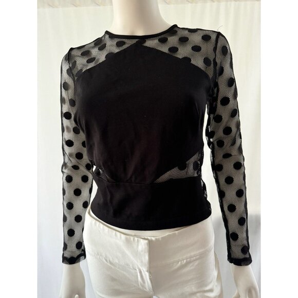 Marciano Tops - Marciano Women's Top Blouse Polka Dot Mesh Long Sleeve Black Full Zip S
